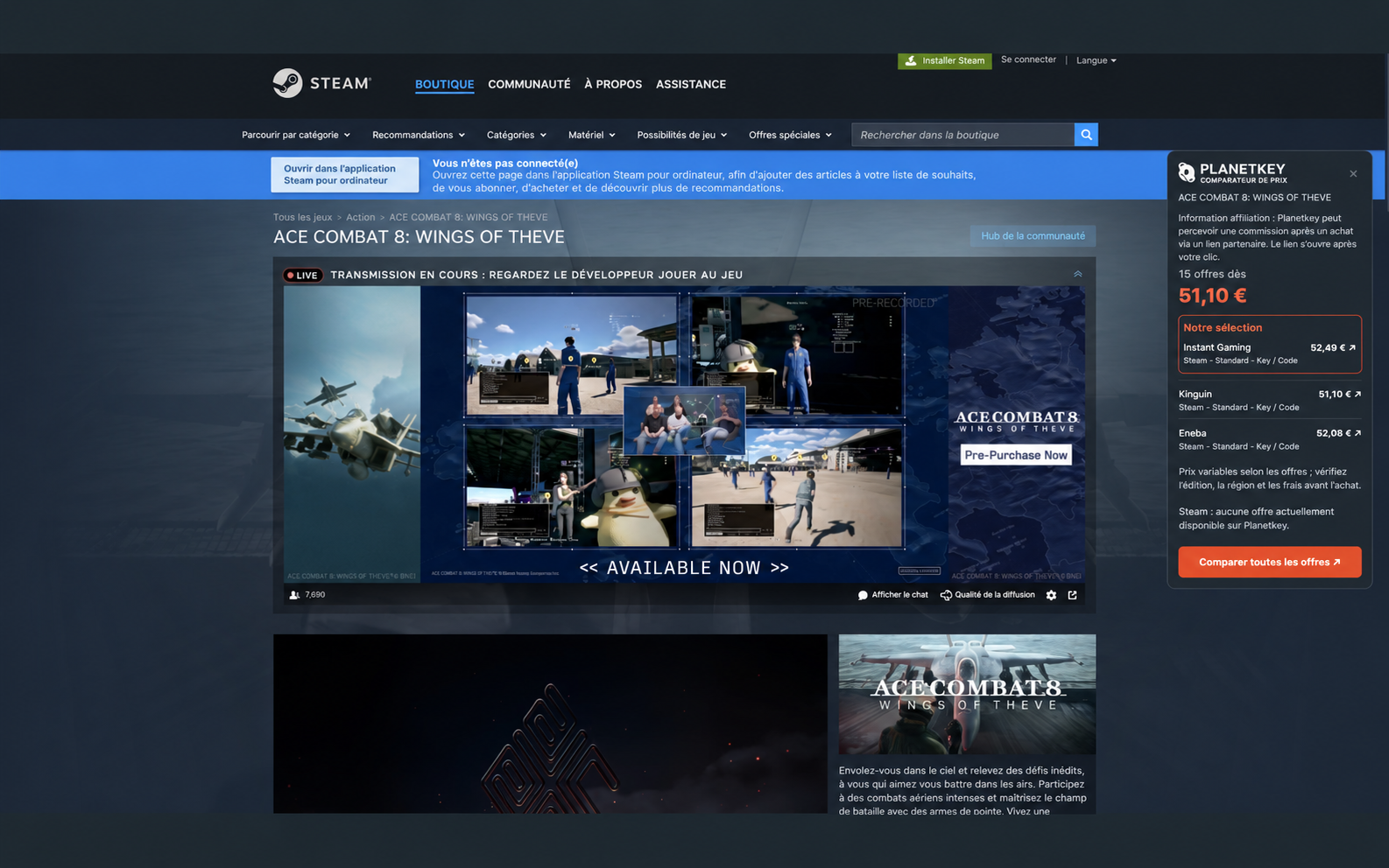 Illustration du comparateur Planetkey sur Steam